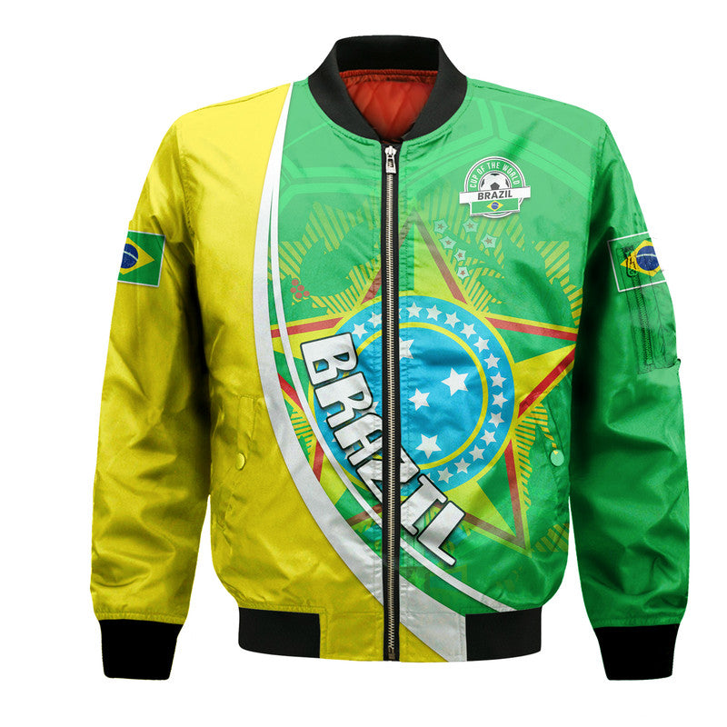 Brazil Football Coat Of Arms Bomber Jacket Canarinha Champions World Cup 2022 LT9