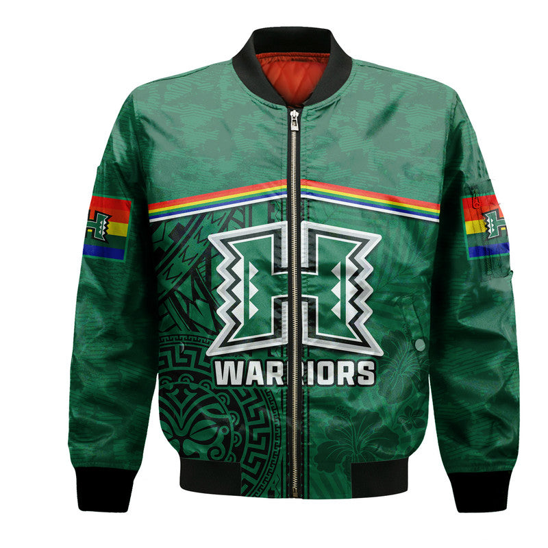 Hawaii Warriors Football Bomber Jacket Polynesian Palm and Hibiscus