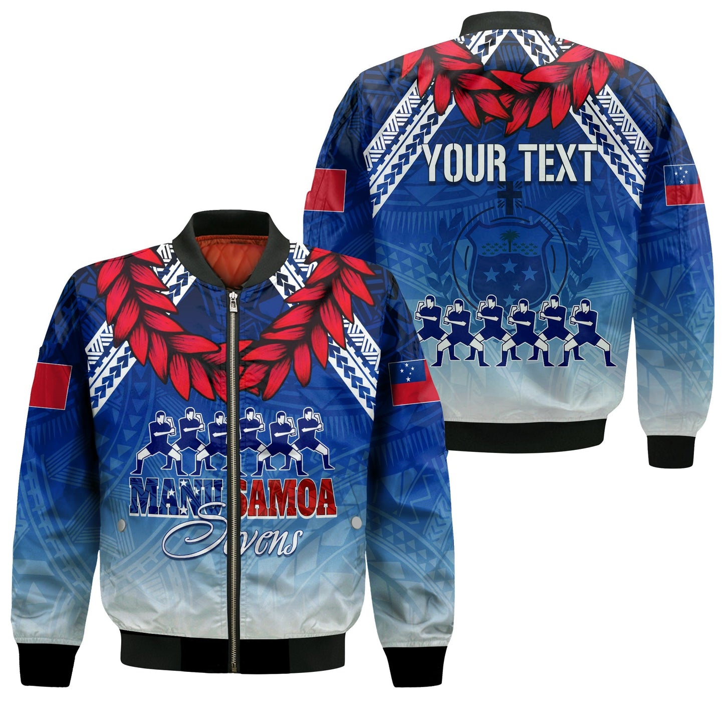 Personalised Samoa Sevens Bomber Jacket Manu Siva Tau With Ula Fala