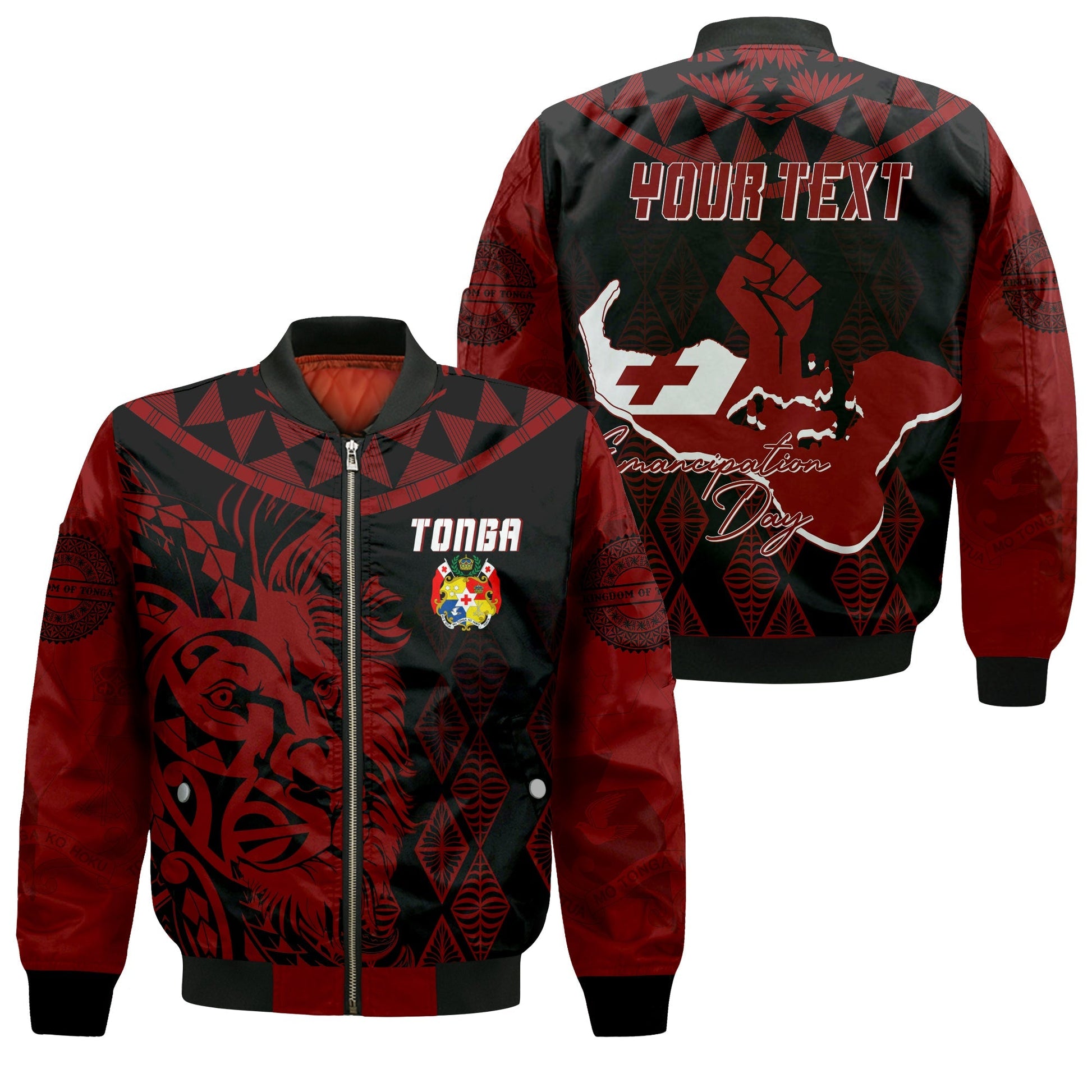 Tonga Personalised Bomber Jacket Emancipation Day Lion Style Black