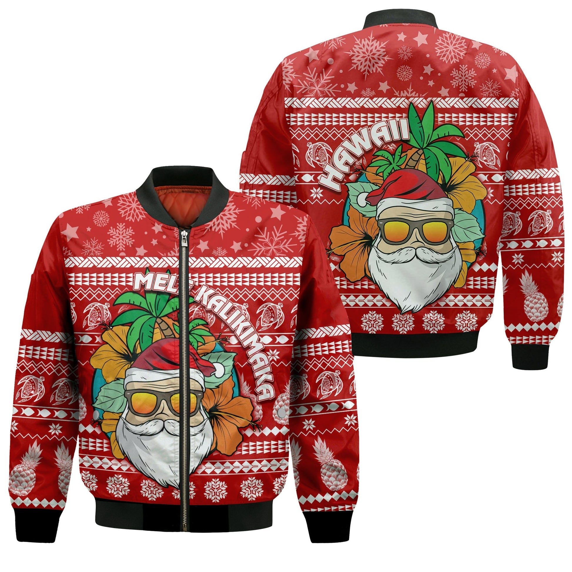 Hawaii Christmas Bomber Jacket Mele Kalikimaka Tropical Santa