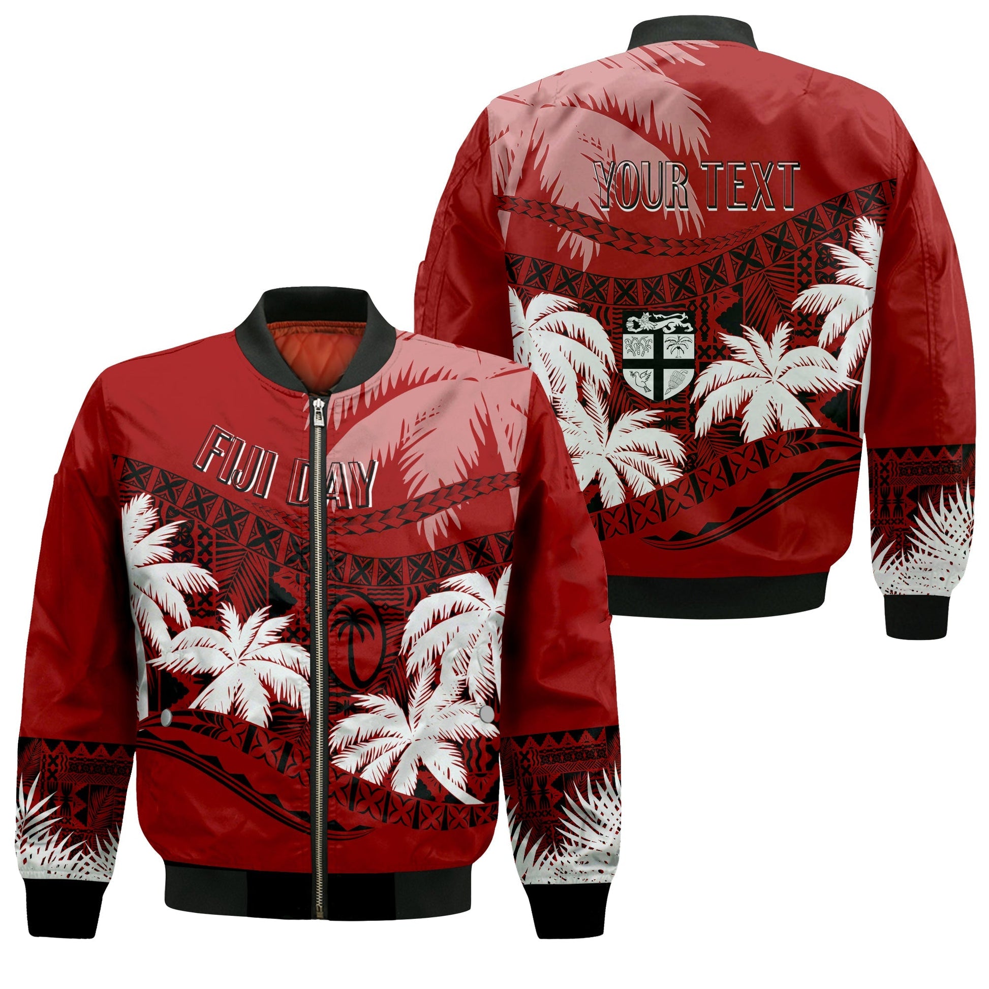 Personalised Fiji Day Bomber Jacket Flying Fijians Masi Kesa Style Red