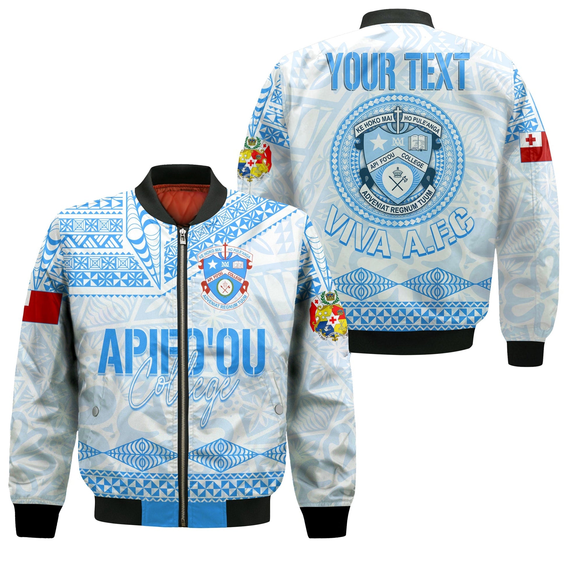 Personalised Tonga Apifo'ou College Bomber Jacket Viva AFC White