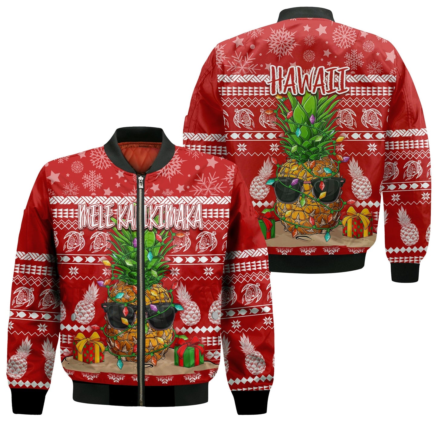 Hawaii Christmas Bomber Jacket Mele Kalikimaka Pineapple
