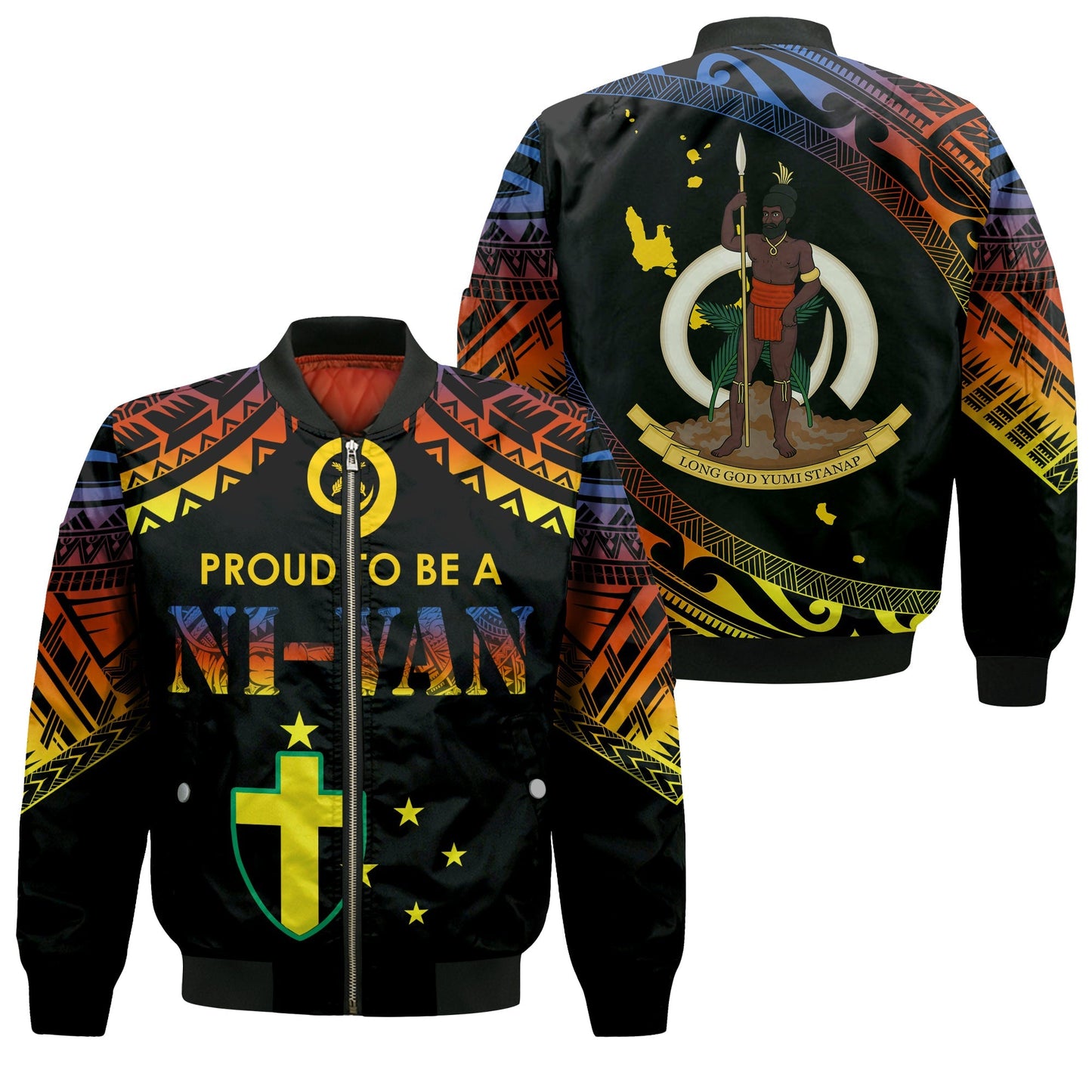 Vanuatu Proud To Be A Ni Van Polynesian Pattern Bomber Jacket Tafea Province
