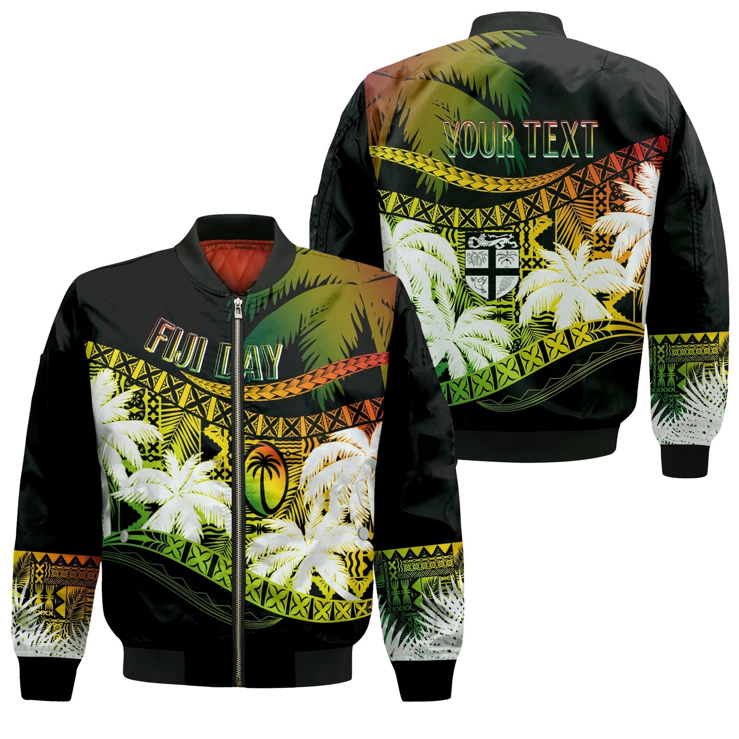 Personalised Fiji Day Bomber Jacket Flying Fijians Masi Kesa Style Reggae