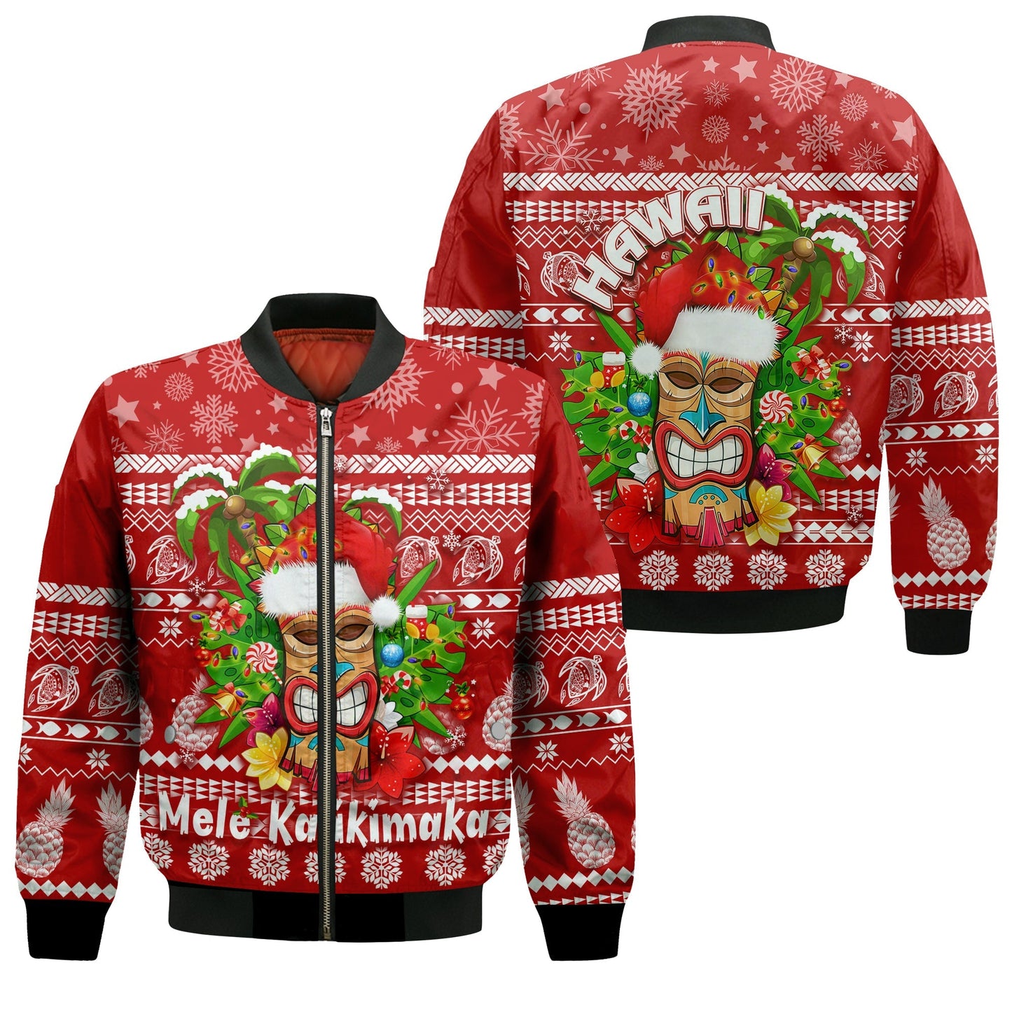 Hawaii Christmas Bomber Jacket Mele Kalikimaka Tiki