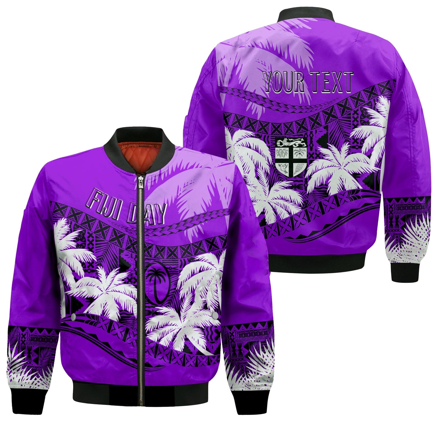 Personalised Fiji Day Bomber Jacket Flying Fijians Masi Kesa Style Violet