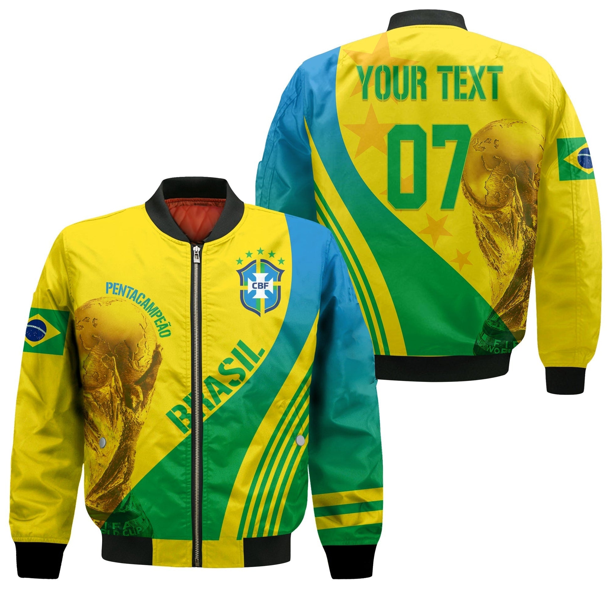 Personalised Brazil Bomber Jacket World Cup 2022 Pentacampe o