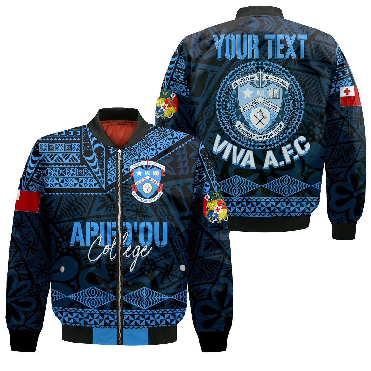 Personalised Tonga Apifo'ou College Bomber Jacket Viva AFC Black