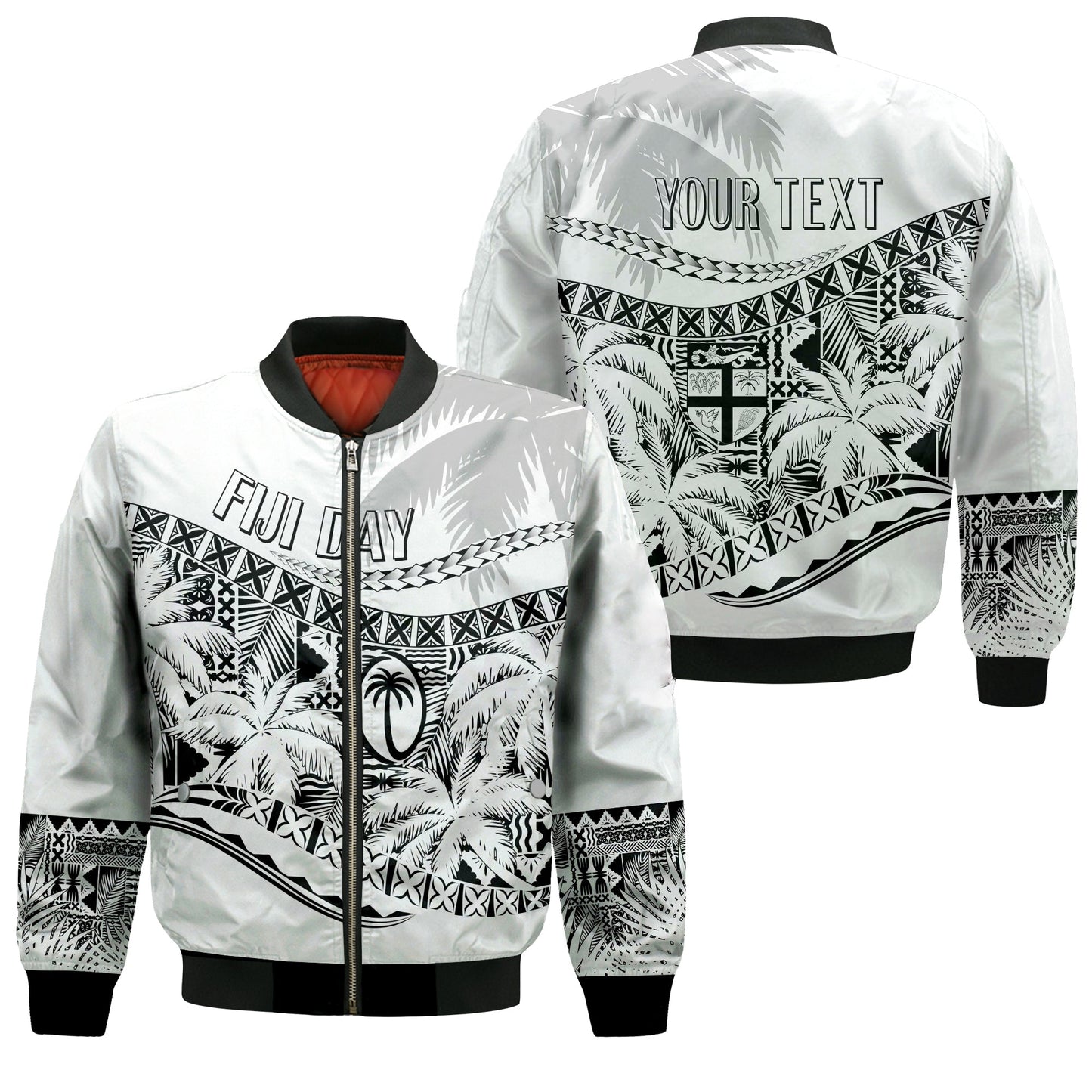 Personalised Fiji Day Bomber Jacket Flying Fijians Masi Kesa Style White