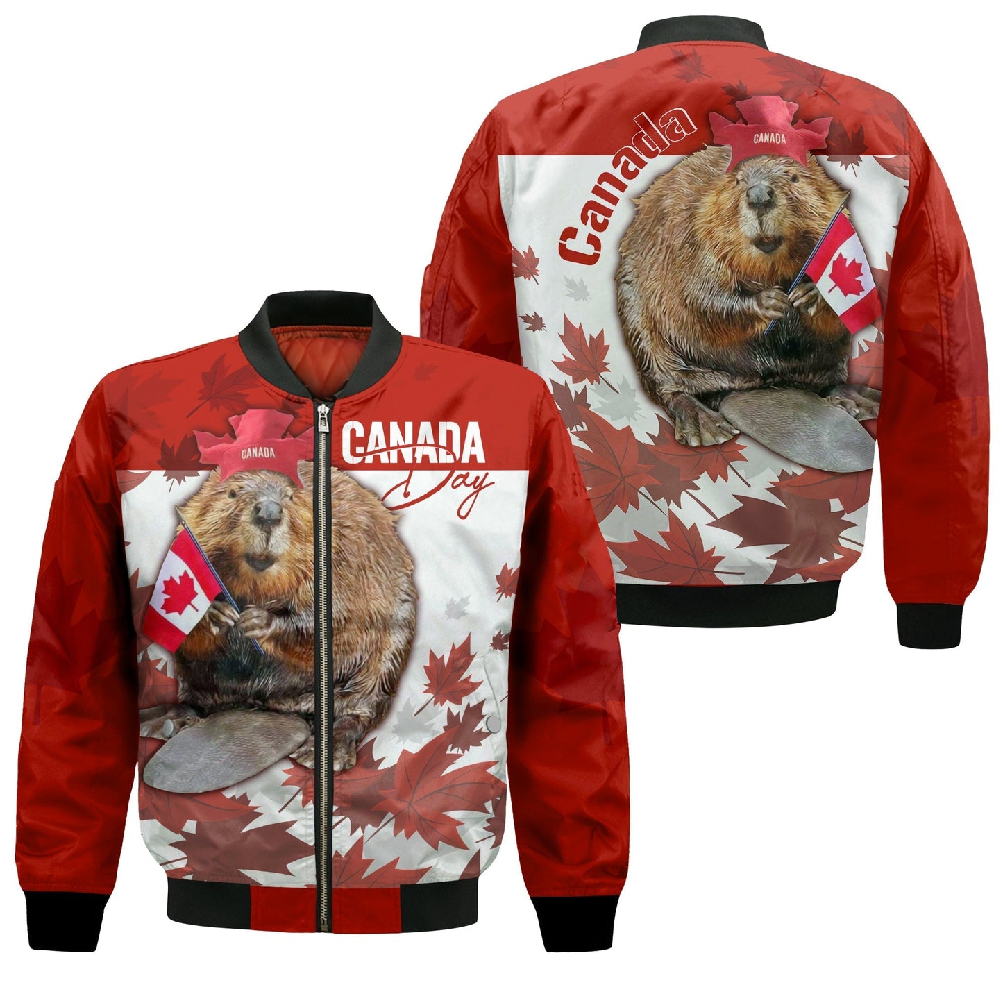 Canada Day Bomber Jacket Patriot Beaver Mix Maple Leaf