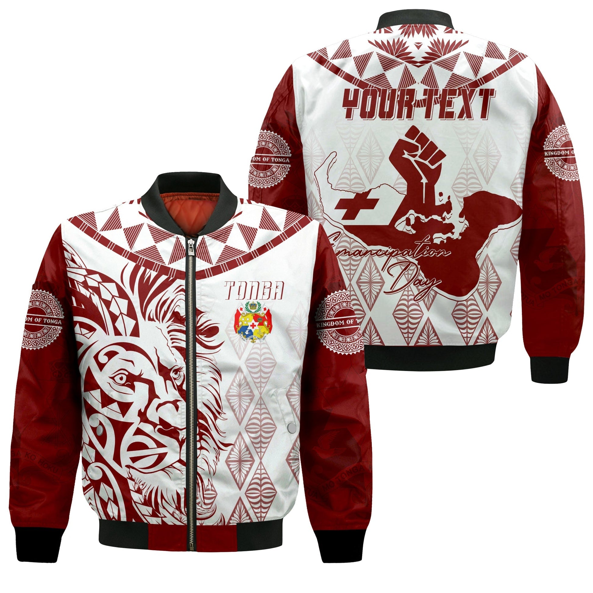 Tonga Personalised Bomber Jacket Emancipation Day Lion Style