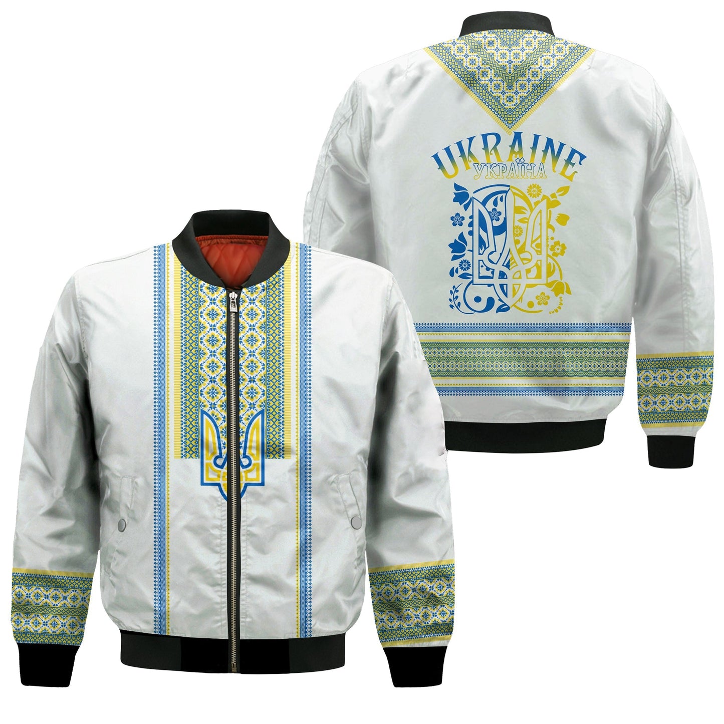 Ukraine Folk Patterns Bomber Jacket Unity Day - White