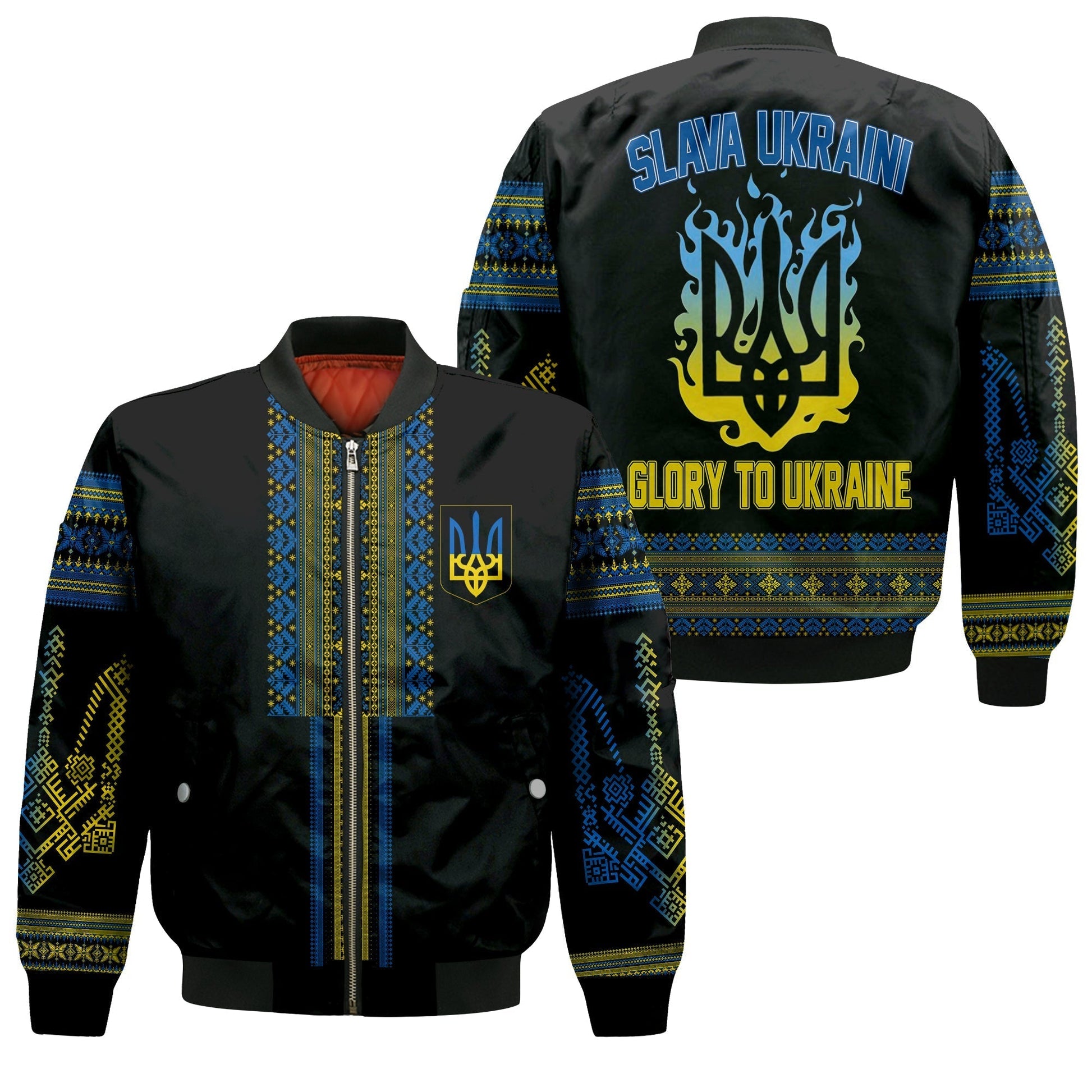 Ukraine Folk Patterns Folk Pattern Bomber Jacket Slava Ukraini