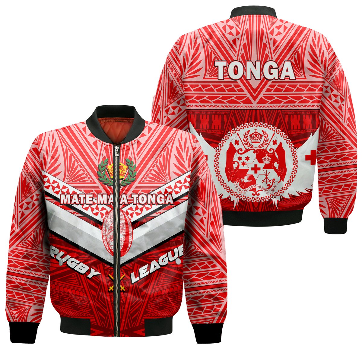 Tonga Rugby Mate Ma'a Tonga Tapa Pattern Bomber Jacket