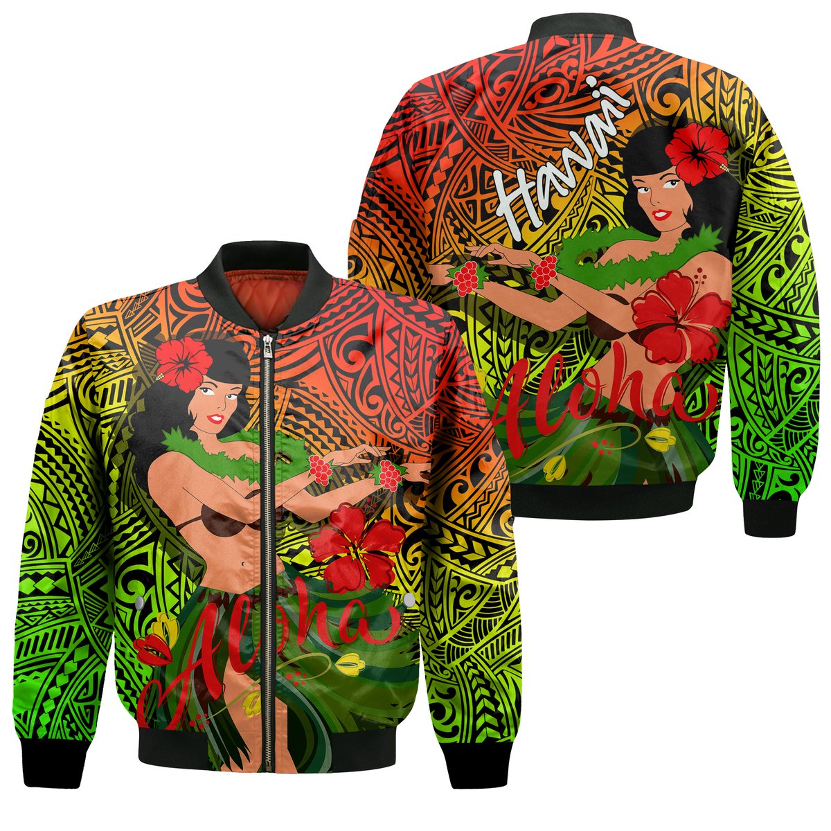 Hawaii Hula Girl Reggae Bomber Jacket