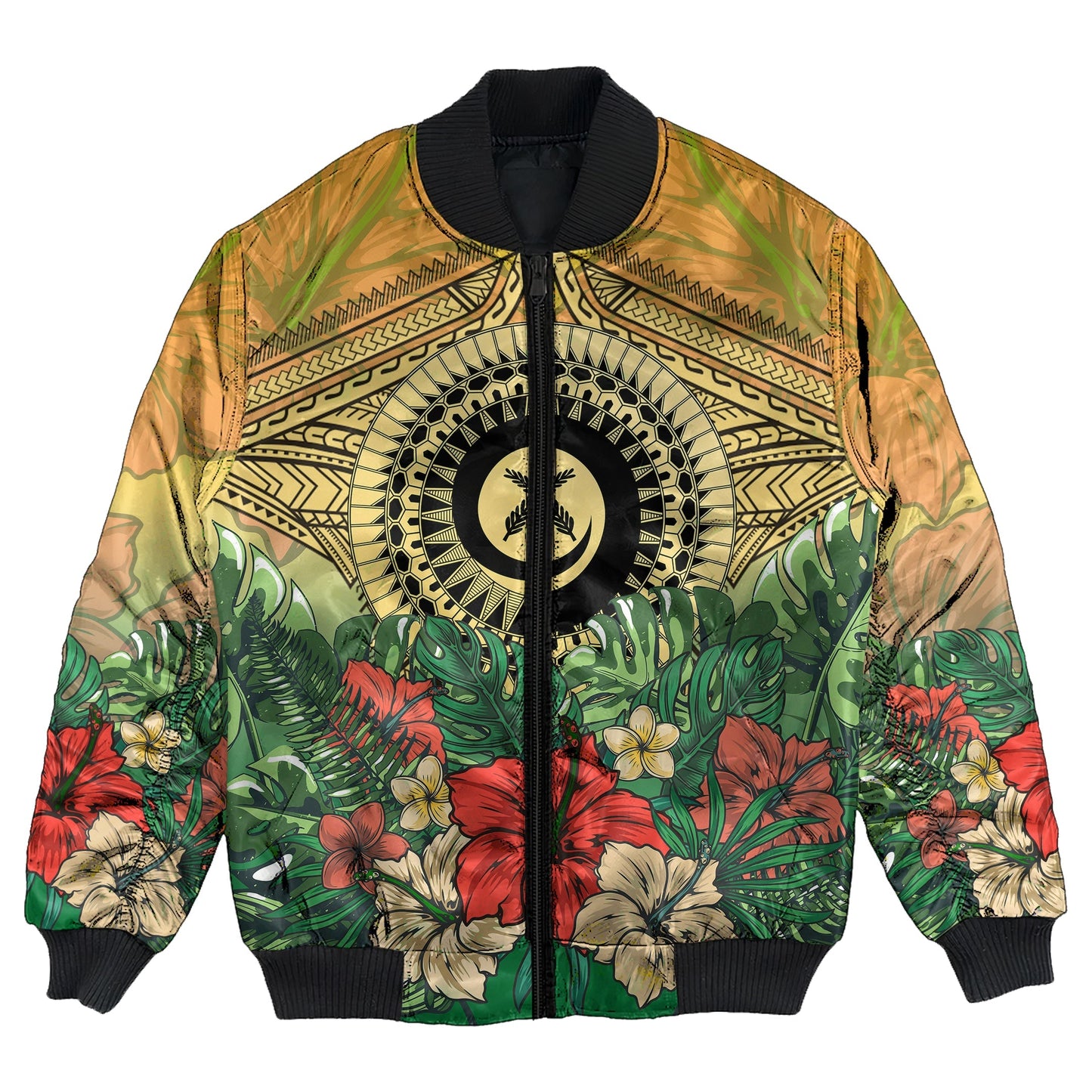 Vanuatu Polynesian Hibiscus Bomber Jacket