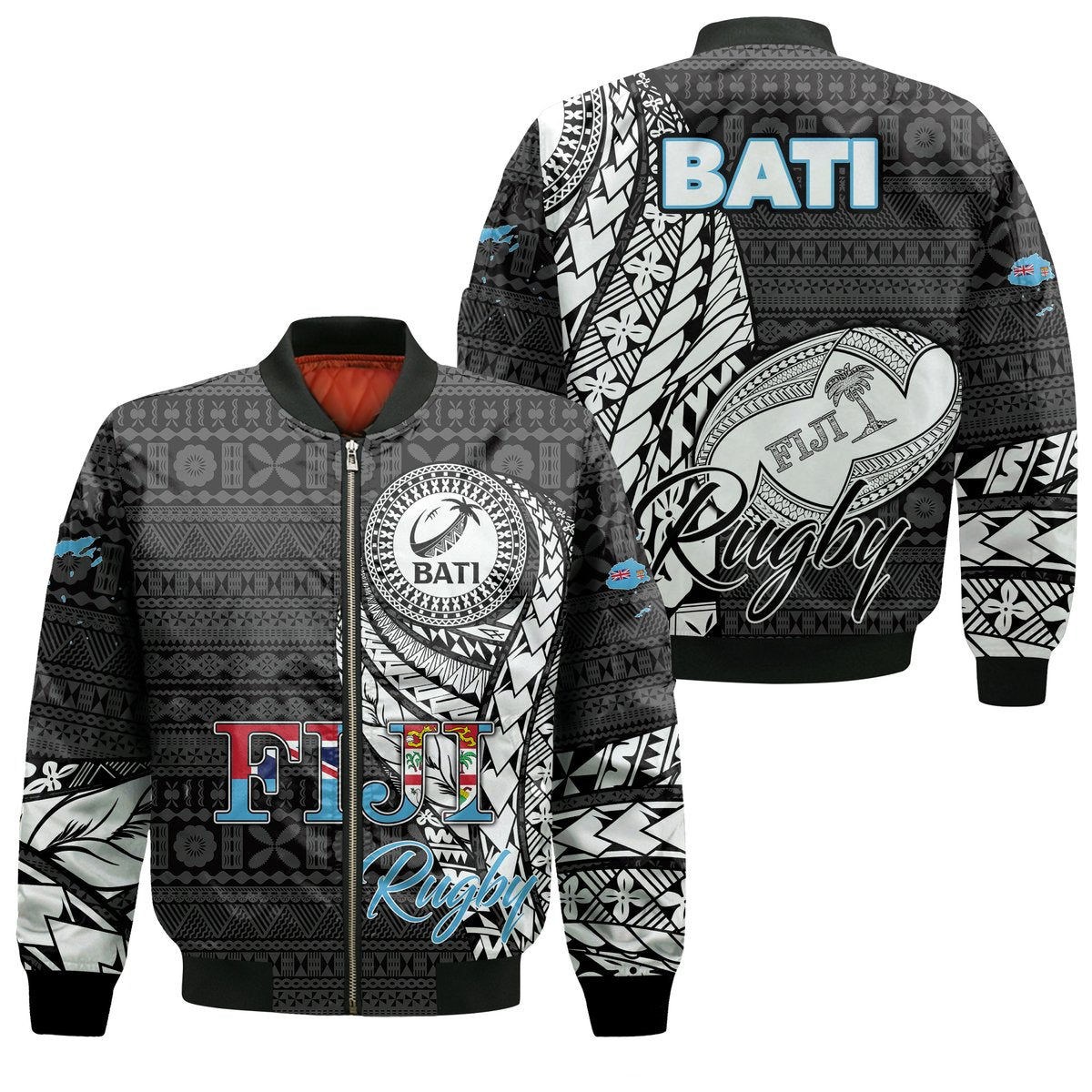 Fiji Rugby Bati Tapa Pattern Bomber Jacket