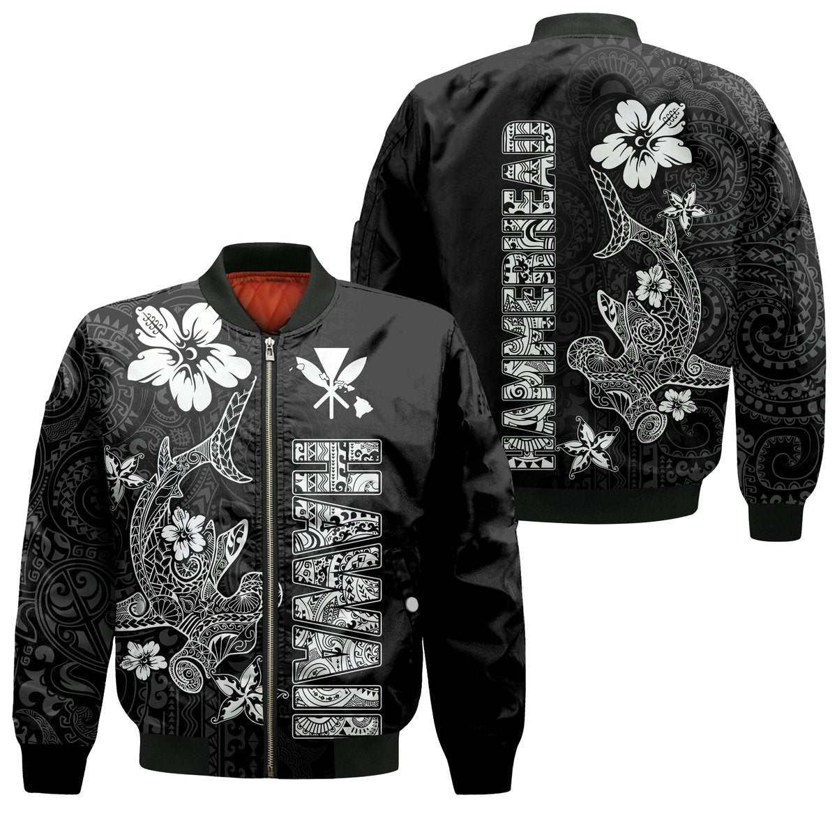 Hawaii Hammerhead Shark Hibiscus Hawaii Pattern Bomber Jacket