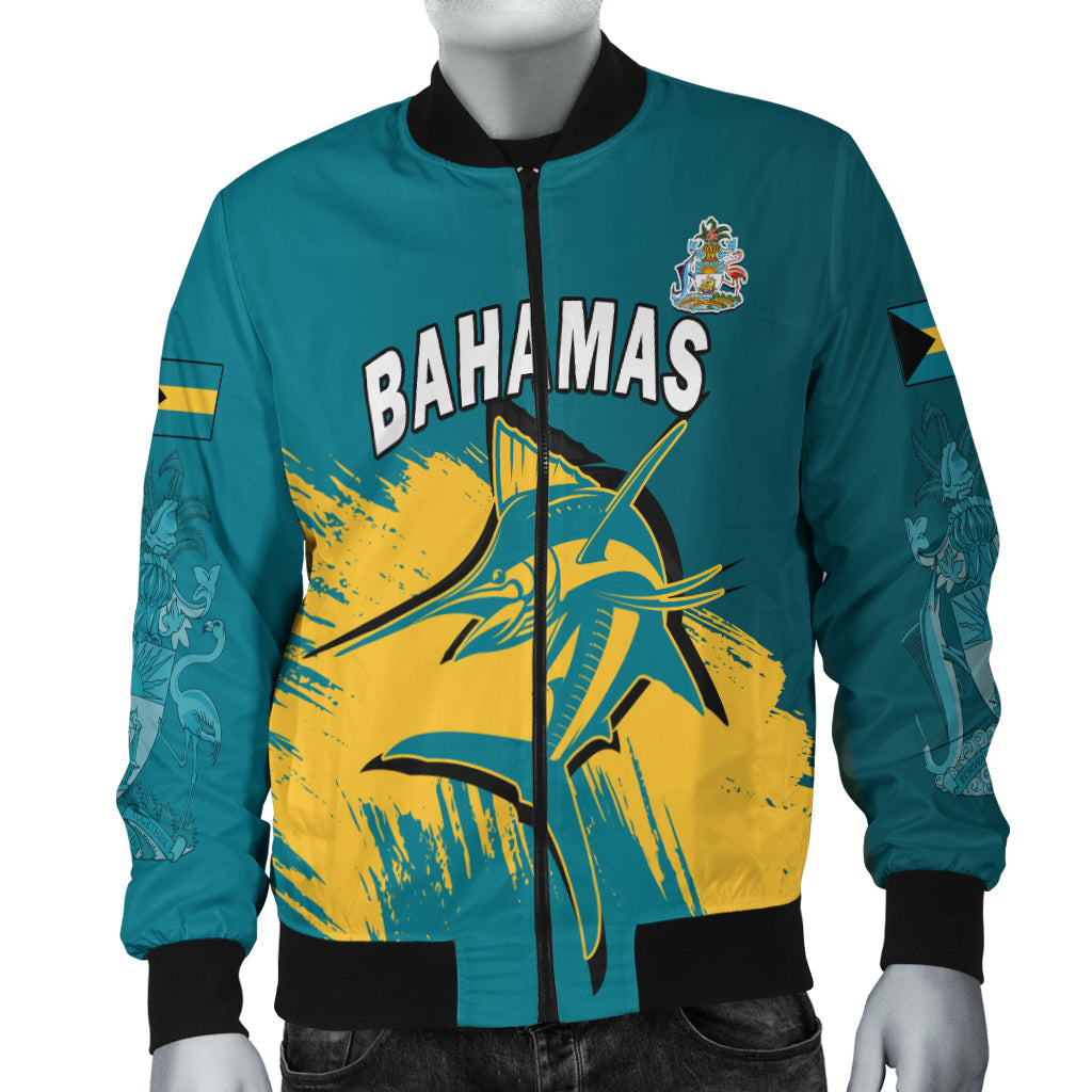 (Custom Personalised) Bahamas Bomber Jacket Blue Marlin With Bahamian Coat Of Arms
