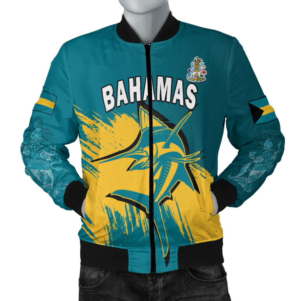 (Custom Personalised) Bahamas Bomber Jacket Blue Marlin With Bahamian Coat Of Arms