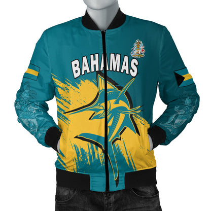 (Custom Personalised) Bahamas Bomber Jacket Blue Marlin With Bahamian Coat Of Arms