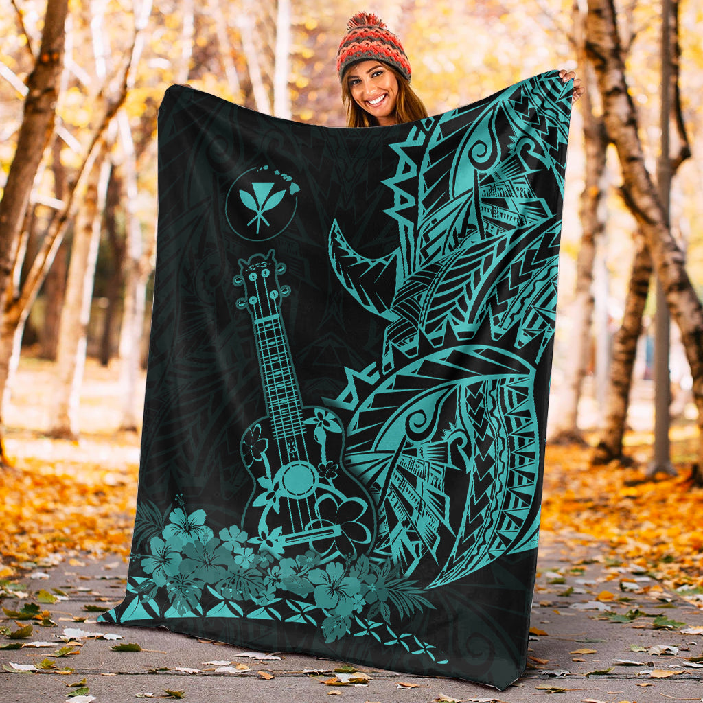 Hawaii Polynesian Premium Blanket Ukulele Turquoise