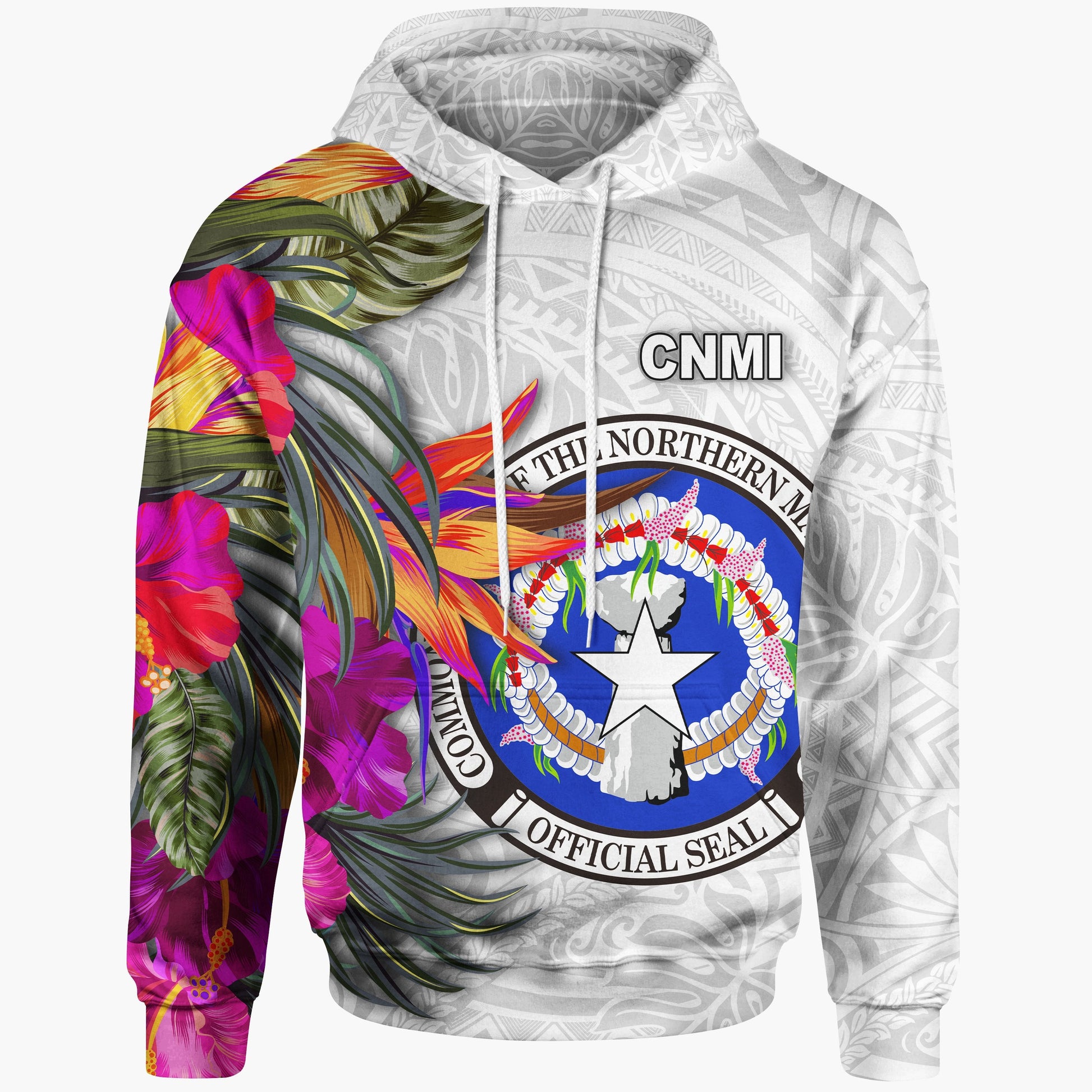 Northern Mariana Islands Hoodie Hibiscus Polynesian White pattern