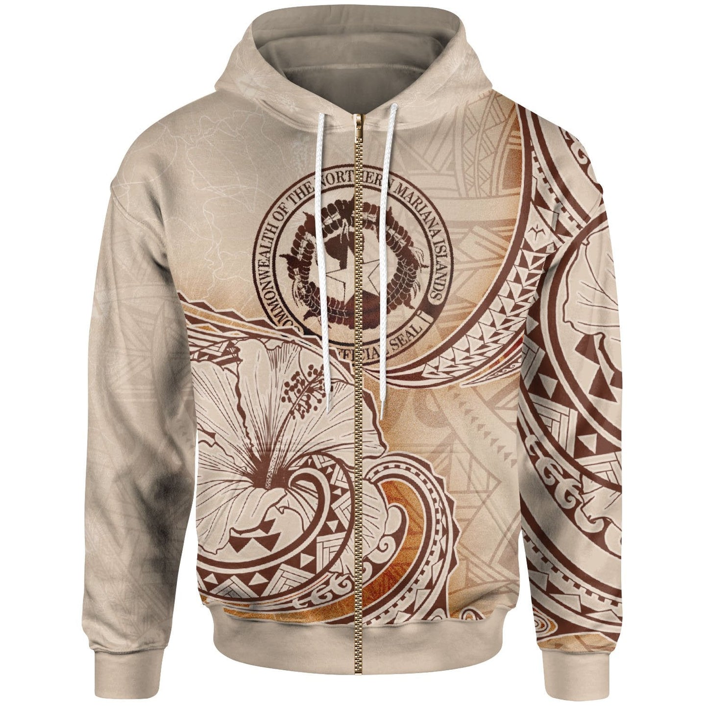 Northern Mariana Islands Zip Hoodie Hibiscus Flowers Vintage Style