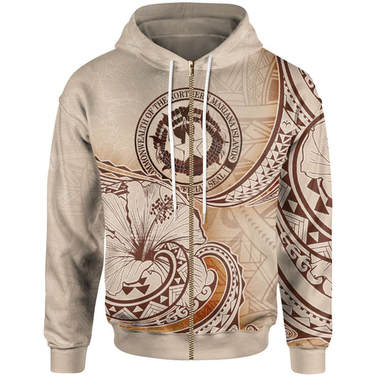Northern Mariana Islands Zip Hoodie Hibiscus Flowers Vintage Style