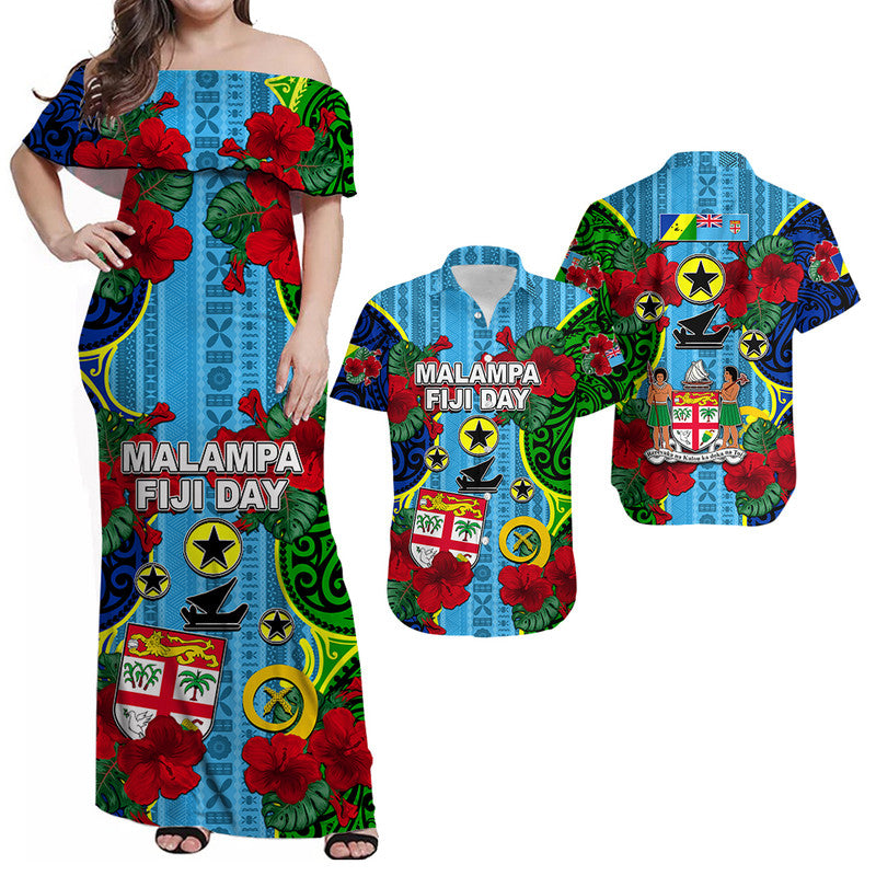 Matching Clothes For Couples Malampa Fiji Day Hibiscus Combo Dress And Shirt Style