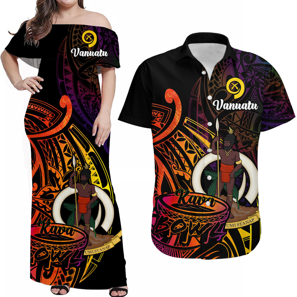 Personalised Vanuatu Matching Clothes For Couples Kava Bowl Combo Dress And Hawaiian Shirt Polynesian Gradient