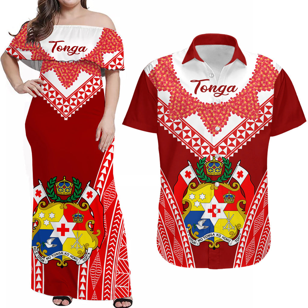 Personalised Tonga Matching Clothes For Couples Heilala Flowers Combo Dress And Hawaiian Shirt Tongan Ngatu White
