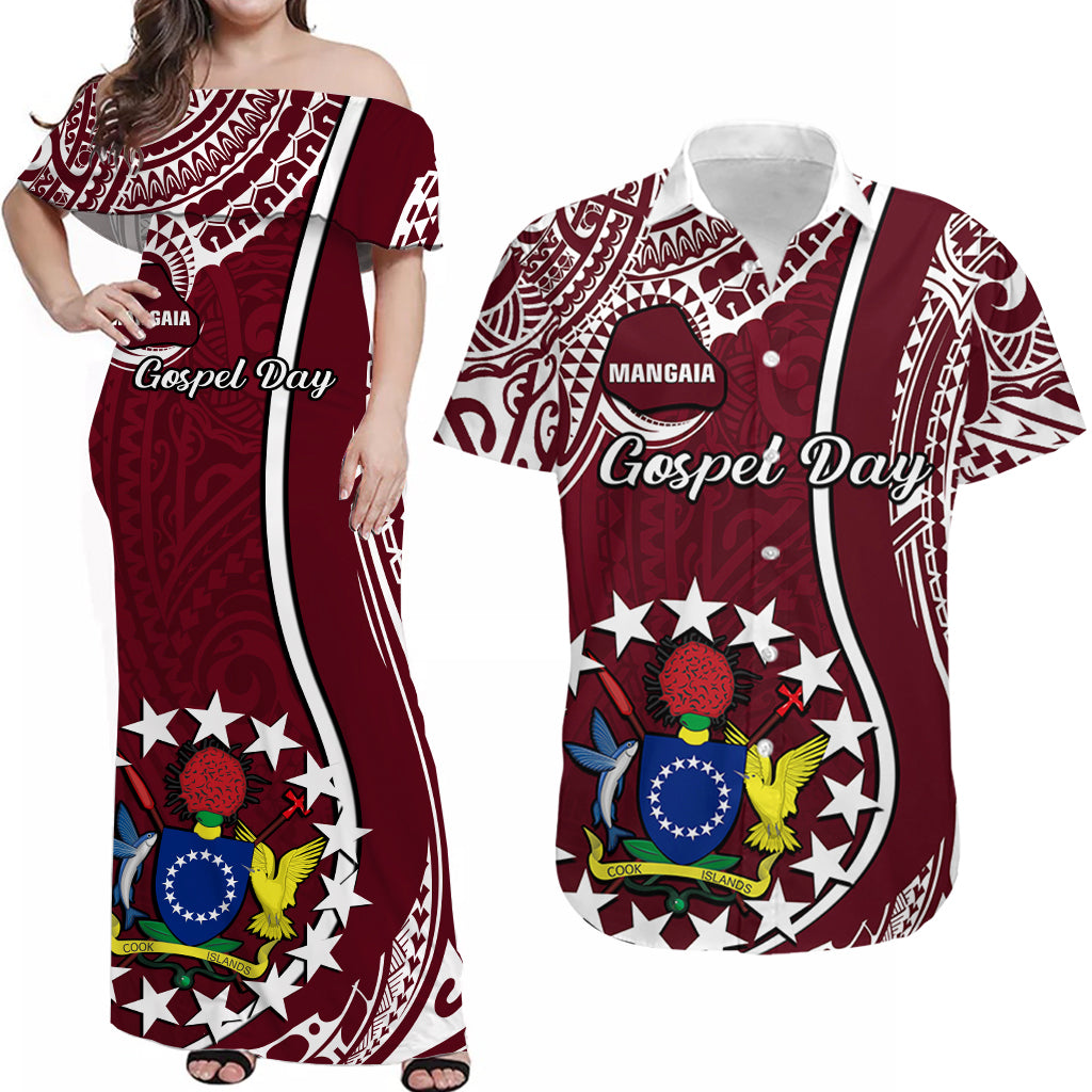 Personalised Cook Islands Matching Clothes For Couples June 15 Mangaia Gospel Day Combo Dress And Hawaiian Shirt Maroon Version