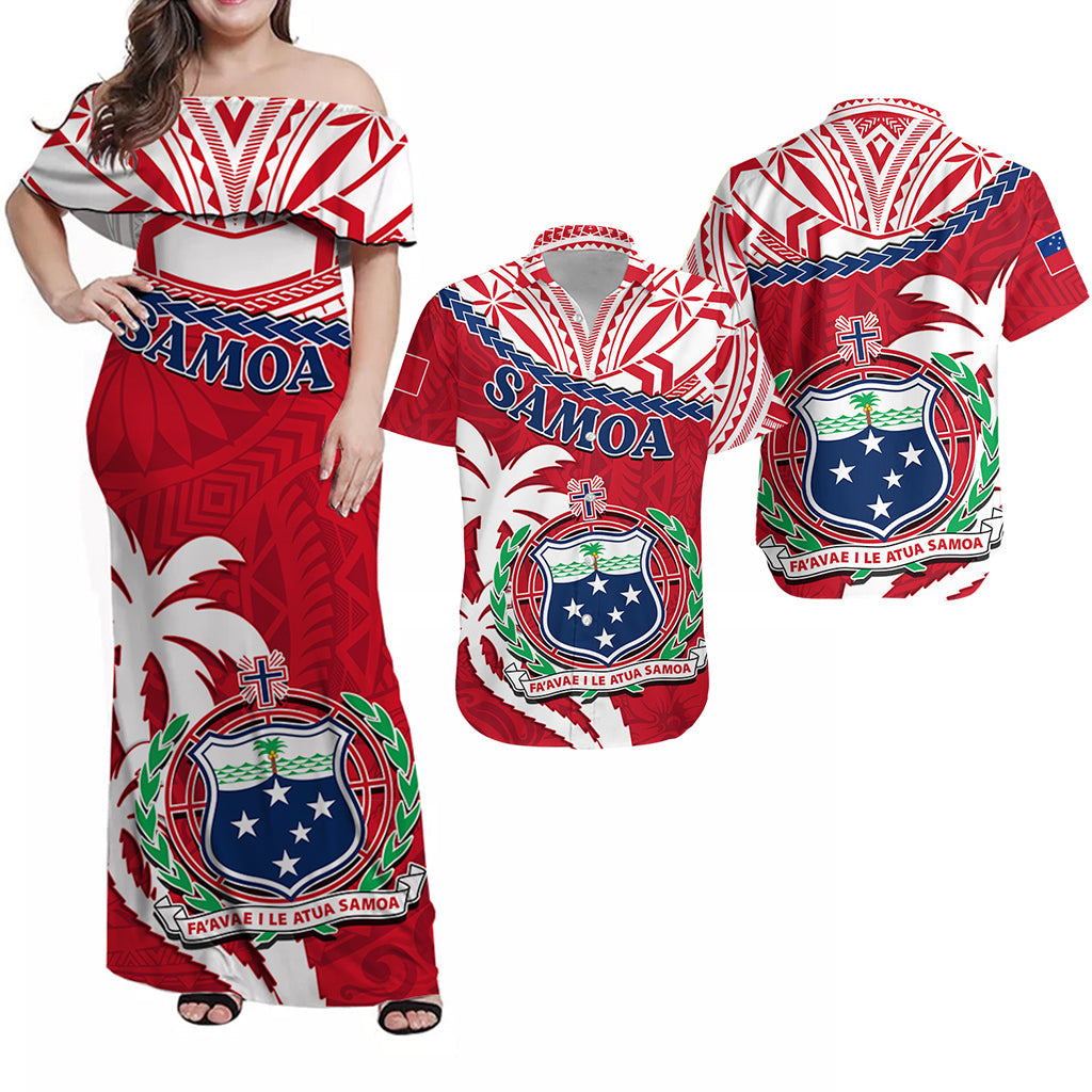 Matching Clothes For Couples Samoa Combo Dress And Shirt Samoan Coat Of Arms With Coconut Red Style