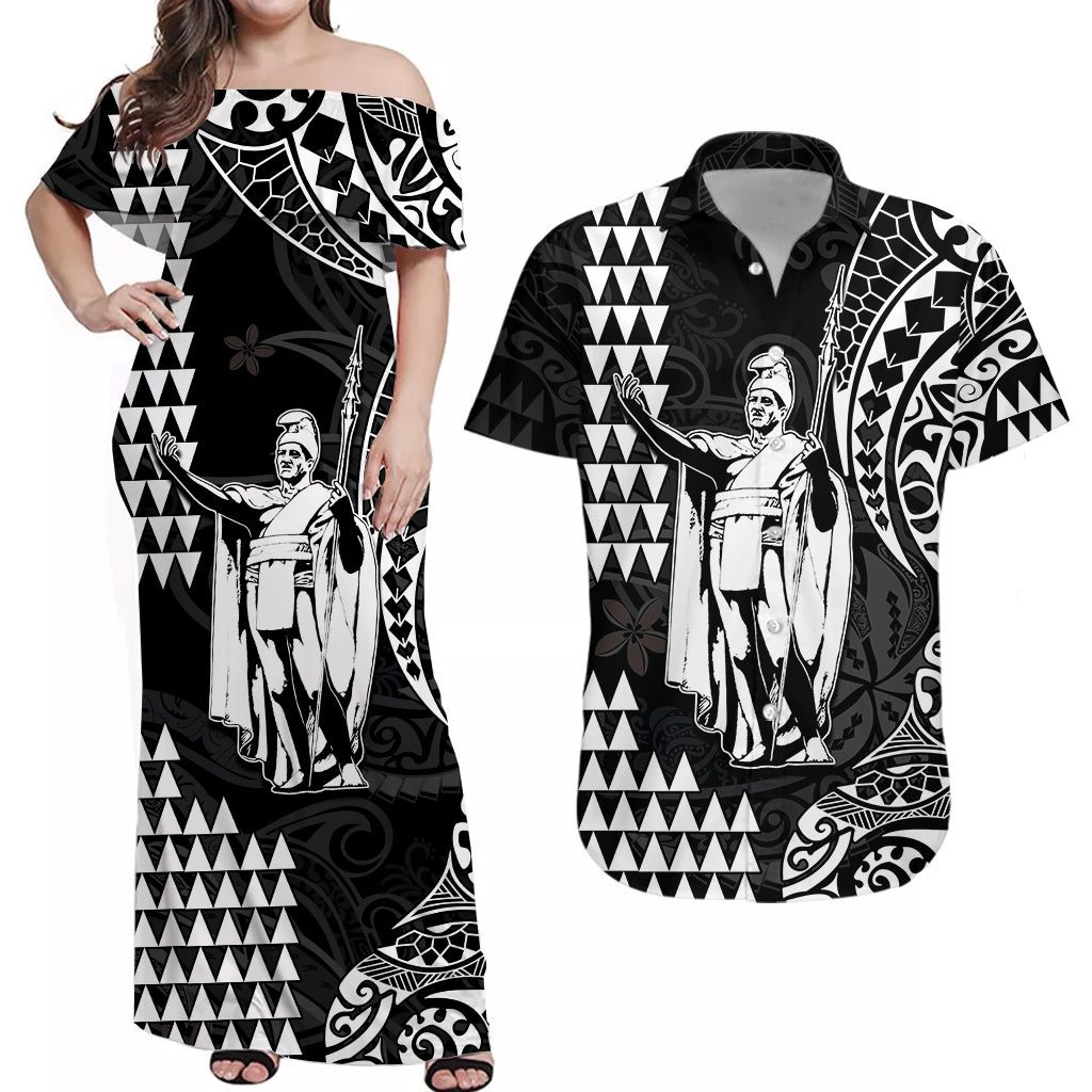 (Custom Personalised) Hawaii Day Kakau Matching Outfits For Couples Dress and Shirt Proud To Be Hawaiian Black King Kamehameha and Kanaka