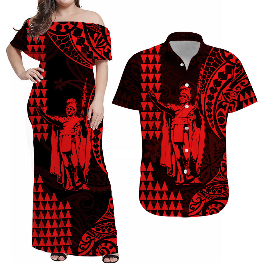 (Custom Personalised) Hawaii Day Kakau Matching Outfits For Couples Dress and Shirt Proud To Be Hawaiian Red King Kamehameha and Kanaka Maoli