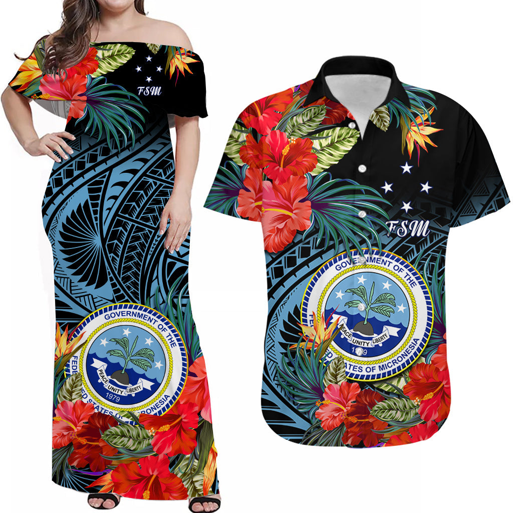 (Custom Personalised) Federated States of Micronesia Matching Outfit For Couple Dress And Hawaiian Shirt Hibiscus Flowers FSM Seal Polynesian