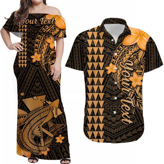 Custom Name Hawaii Matching Outfit For Couple Combo Dress And Hawaiian Shirt Kakau Kanaka Maoli Combine Polynesian Shark Ver.01