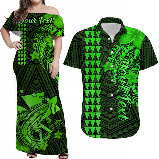 Custom Name Hawaii Matching Outfit For Couple Combo Dress And Hawaiian Shirt Kakau Kanaka Maoli Combine Polynesian Shark Ver.02