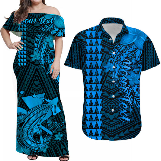 Custom Name Hawaii Matching Outfit For Couple Combo Dress And Hawaiian Shirt Kakau Kanaka Maoli Combine Polynesian Shark Ver.03
