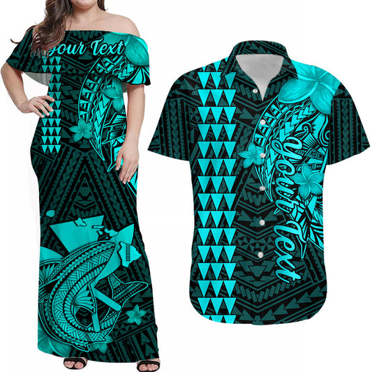 Custom Name Hawaii Matching Outfit For Couple Combo Dress And Hawaiian Shirt Kakau Kanaka Maoli Combine Polynesian Shark Ver.04