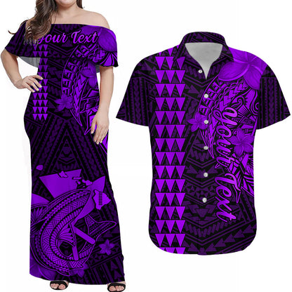 Custom Name Hawaii Matching Outfit For Couple Combo Dress And Hawaiian Shirt Kakau Kanaka Maoli Combine Polynesian Shark Ver.05