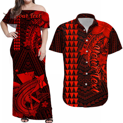 Custom Name Hawaii Matching Outfit For Couple Combo Dress And Hawaiian Shirt Kakau Kanaka Maoli Combine Polynesian Shark Ver.06