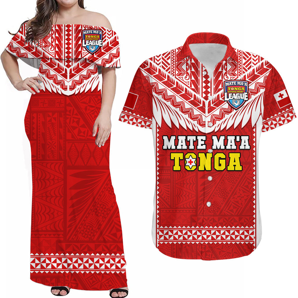 Matching Clothes For Couples Tonga Rugby Combo Dress And Hawaiian Shirt Mate Maa Tonga Pacific Ngatu White