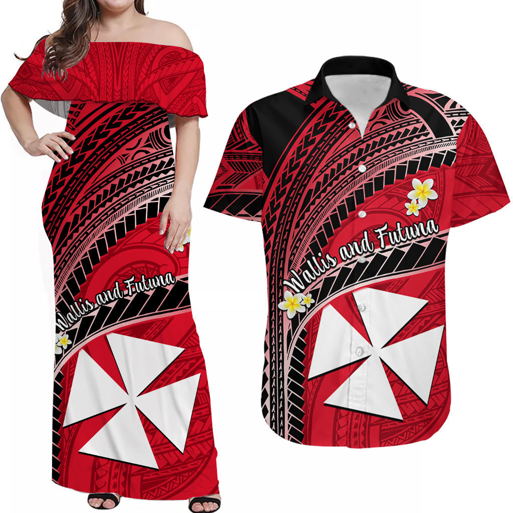 (Custom Personalised) Matching Clothes For Couples Wallis And Futuna Combo Dress And Hawaiian Shirt Plumeria Flowers With Red Polynesian Pattern