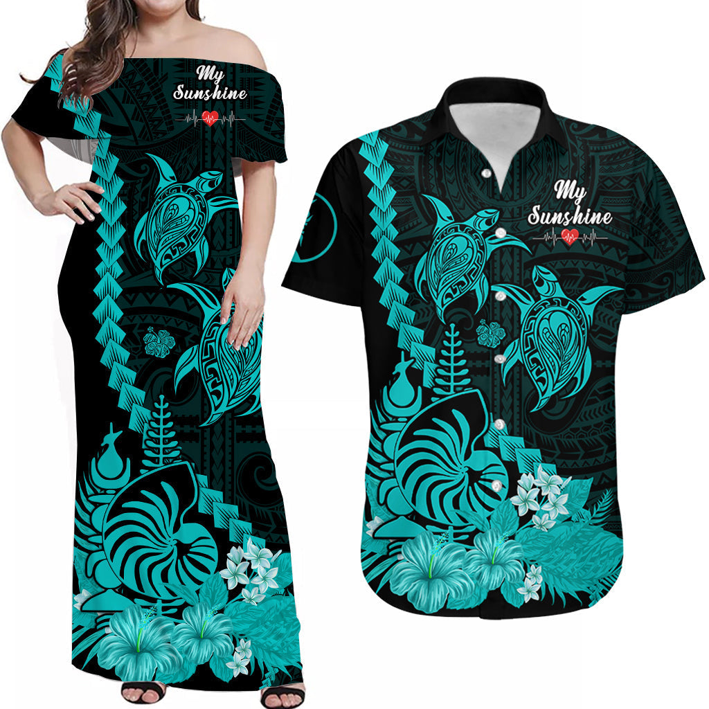 (Custom Personalised) Matching Outfits For Couples New Caledonia Valentine Couple Dress And Hawaiian Shirt My Sunshine Polynesia Turtle