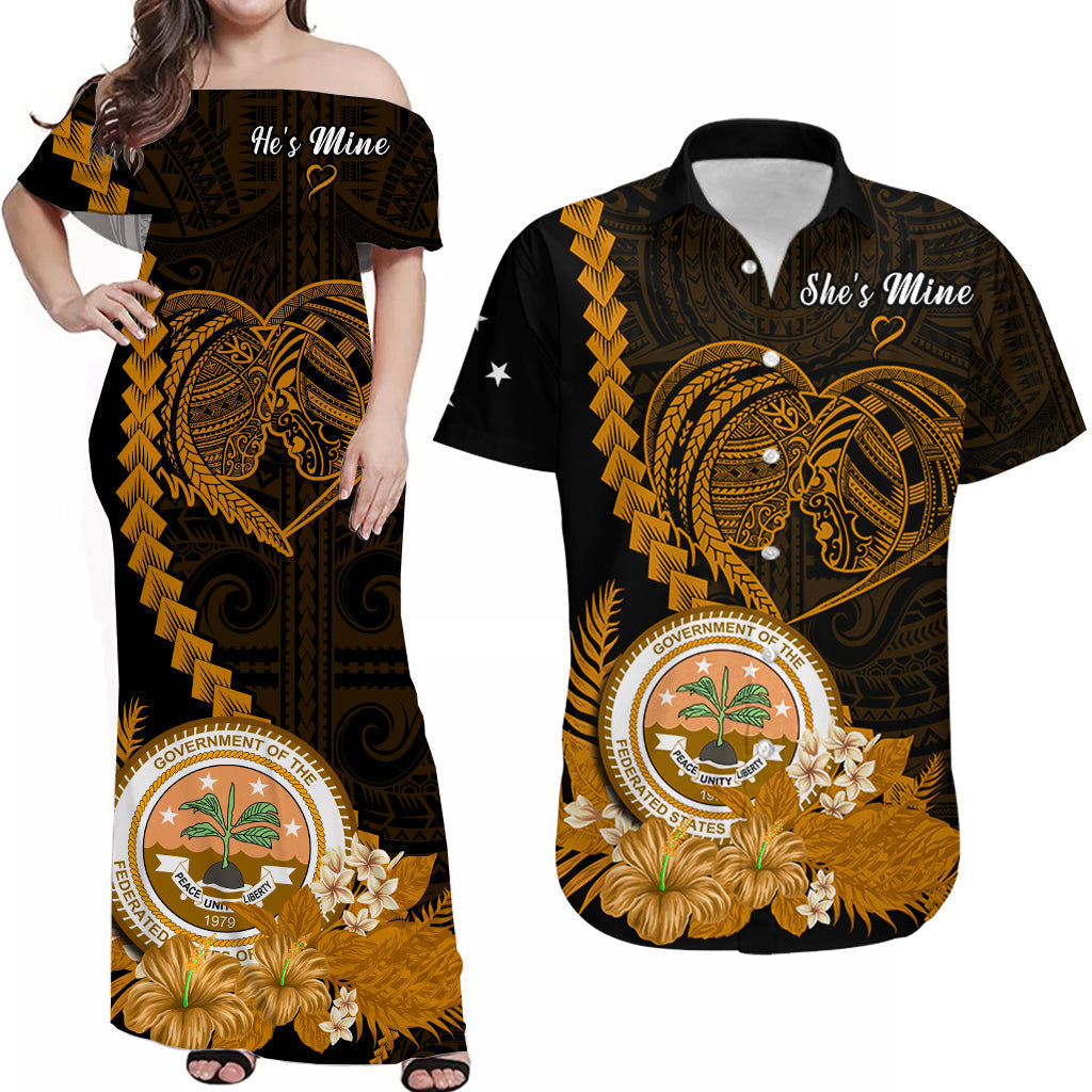 (Custom Personalised) FSM Valentine Couple Matching Outfit For Couple Combo Dress And Hawaiian Shirt Heart Love Tropical Flowers Gold