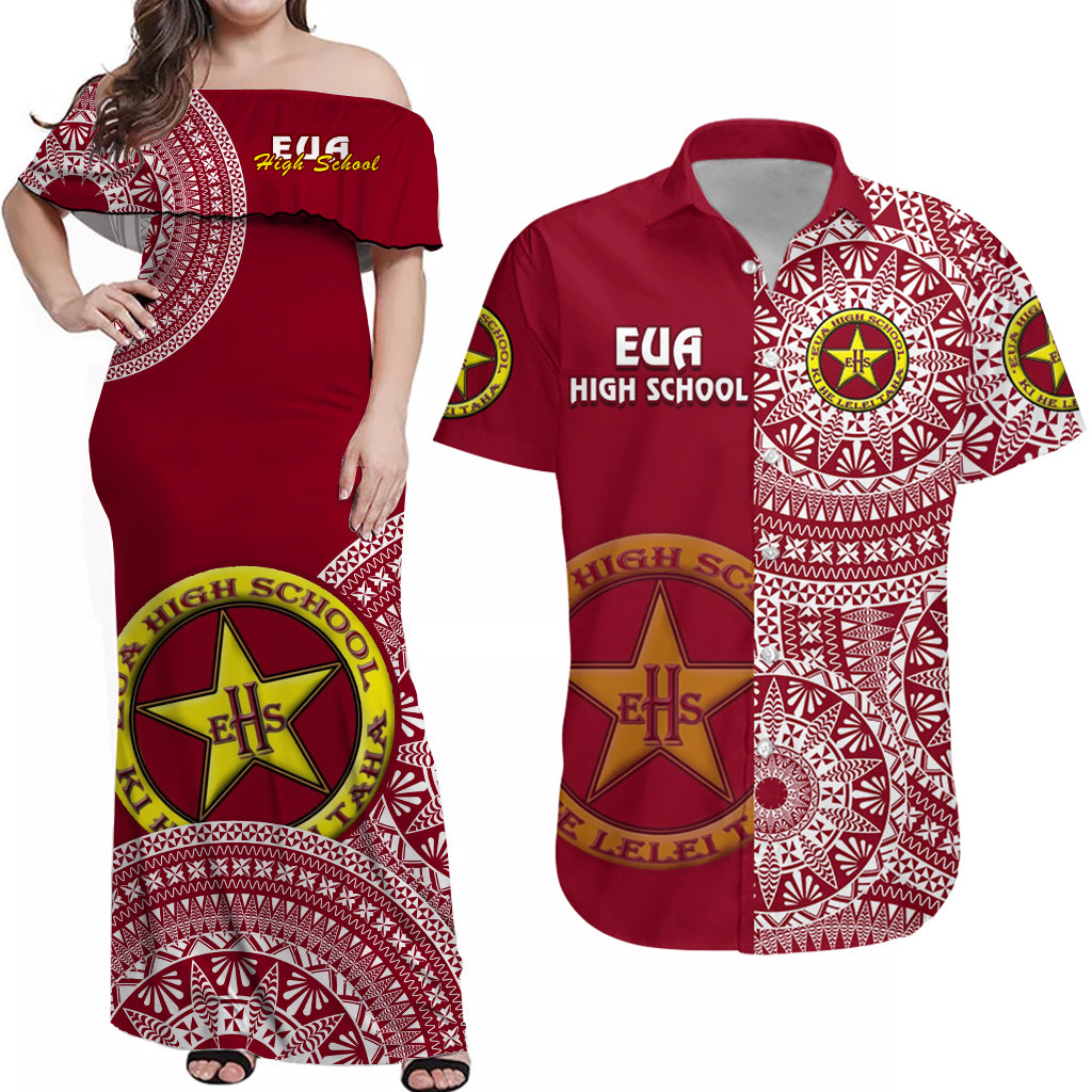 (Custom Personalised) Matching Outfits For Couples Tonga Eua High School Combo Dress And Hawaiian Shirt Tongan Ngatu Pattern